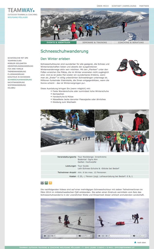 Teamway Website – Schneeschuhwanderung