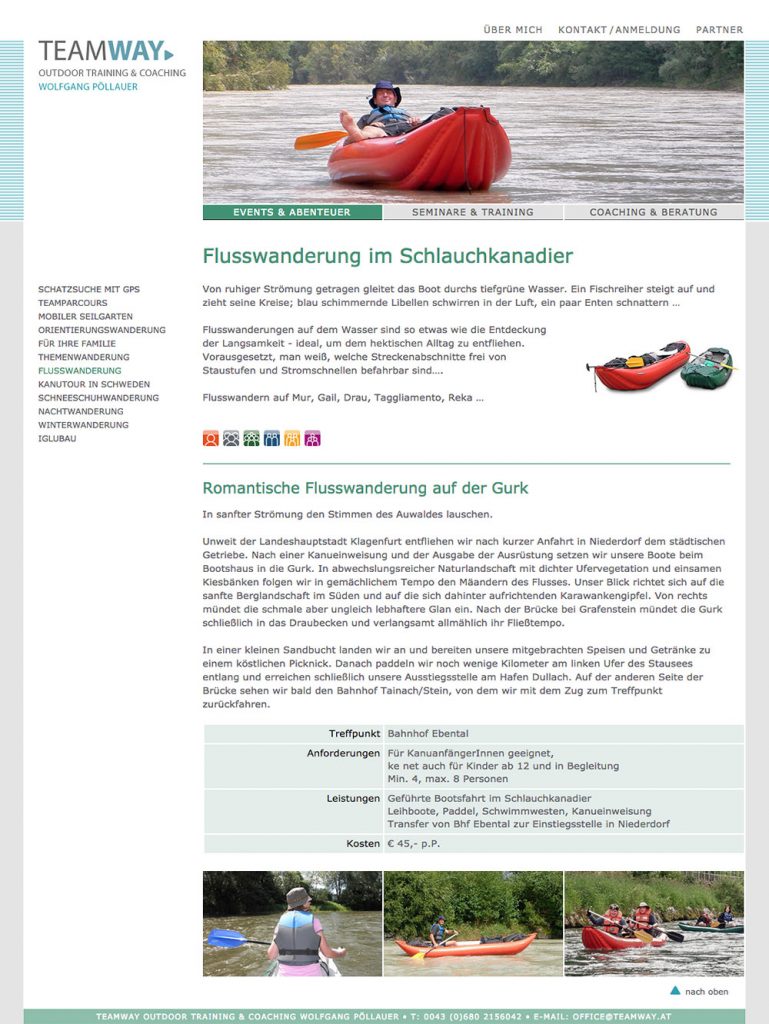 Teamway Website – Flusswanderung